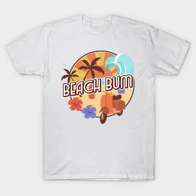 Beach Bum Seventies Beach and Waves T-Shirt by InkyArt